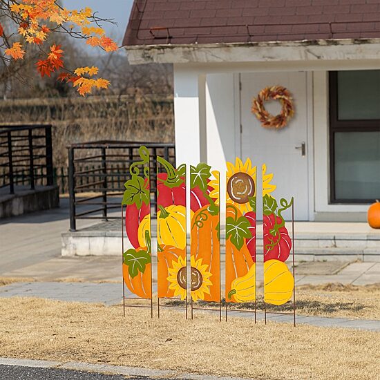 Glitzhome 42"H Fall Metal Pumpkin Patch Combo Thanksgiving Yard Art