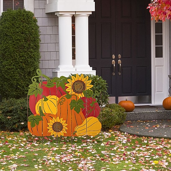 Glitzhome 42"H Fall Metal Pumpkin Patch Combo Thanksgiving Yard Art