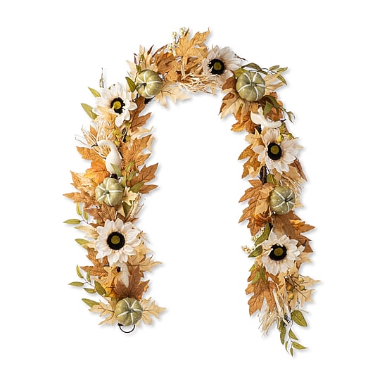 Glitzhome 72"L Fall Neutral Sunflower, Pumpkin And Leaf Garland Tabletop Decor