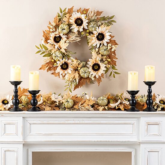Glitzhome 72"L Fall Neutral Sunflower, Pumpkin And Leaf Garland Tabletop Decor