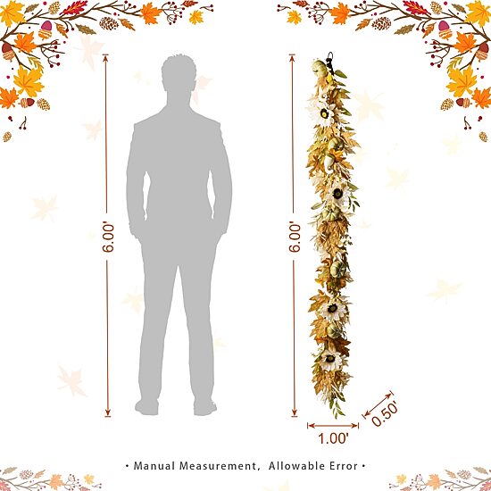 Glitzhome 72"L Fall Neutral Sunflower, Pumpkin And Leaf Garland Tabletop Decor
