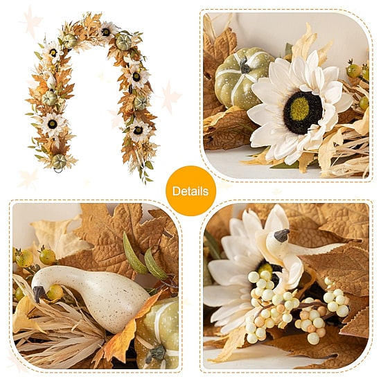 Glitzhome 72"L Fall Neutral Sunflower, Pumpkin And Leaf Garland Tabletop Decor