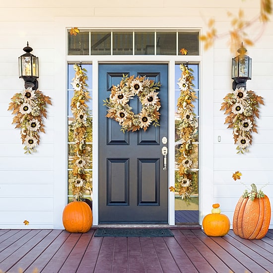 Glitzhome 72"L Fall Neutral Sunflower, Pumpkin And Leaf Garland Tabletop Decor