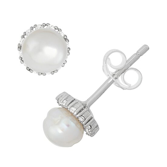 White Cultured Freshwater Pearl Sterling Silver 6.8mm Stud Earrings