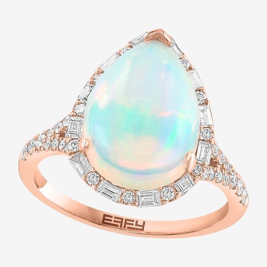 Effy Final Call Womens 3/8 CT. T.W. Diamond &  Genuine White Opal 14K Rose Gold Cocktail Ring