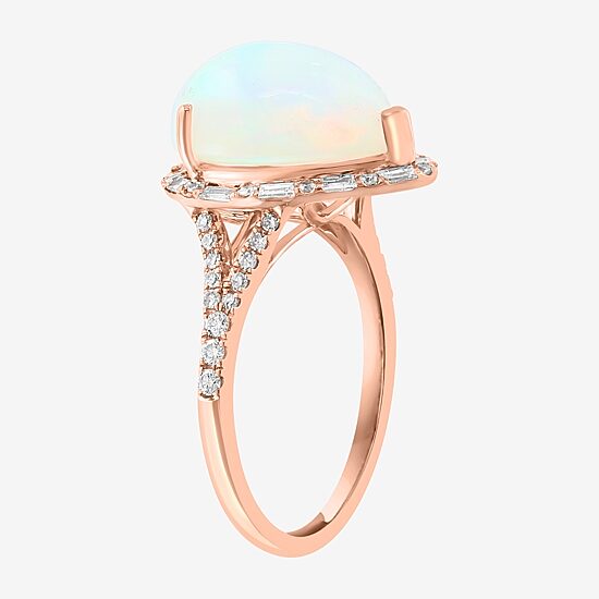Effy Final Call Womens 3/8 CT. T.W. Diamond &  Genuine White Opal 14K Rose Gold Cocktail Ring