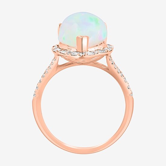 Effy Final Call Womens 3/8 CT. T.W. Diamond &  Genuine White Opal 14K Rose Gold Cocktail Ring