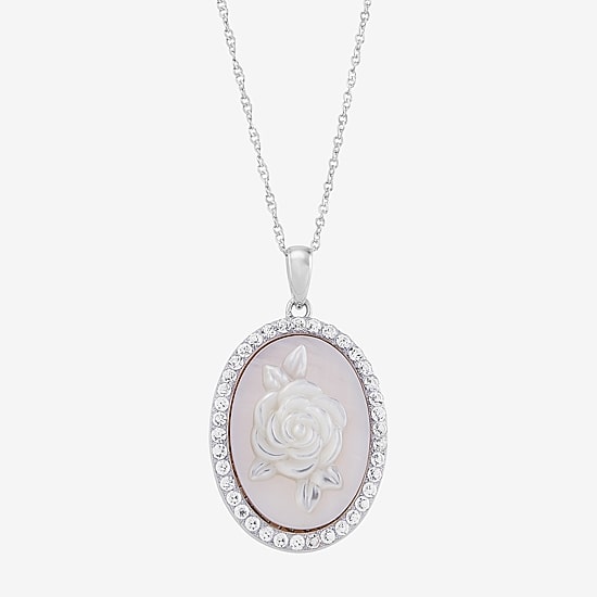 Cameo Womens Pink Mother Of Pearl Sterling Silver Flower 18 Inch Pendant Necklace