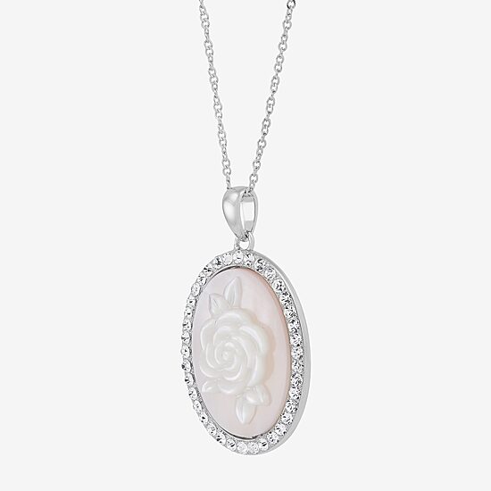 Cameo Womens Pink Mother Of Pearl Sterling Silver Flower 18 Inch Pendant Necklace