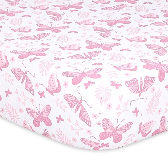 The Peanutshell Pink Butterfly 4-pc. Crib Sheet