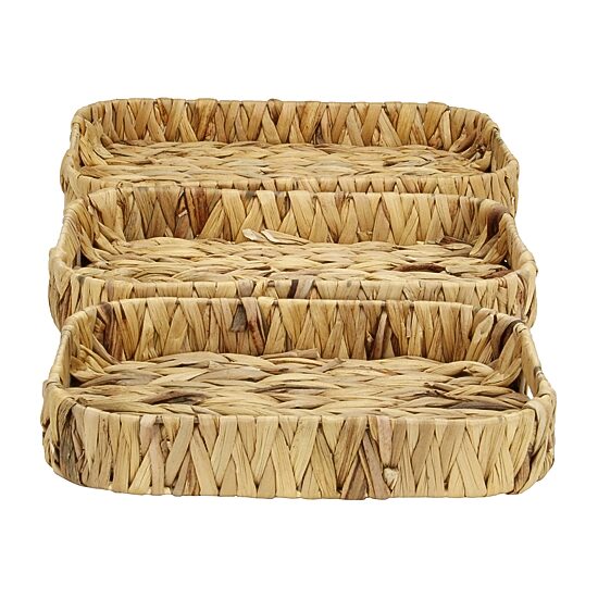 Water Hyacinth Woven Curved Basket Trays - Set of 3