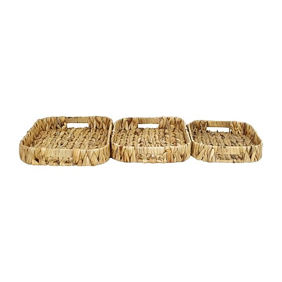 Water Hyacinth Woven Curved Basket Trays - Set of 3