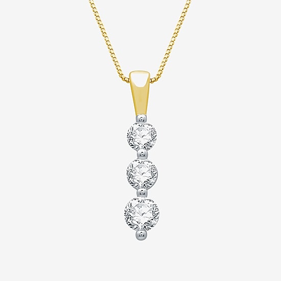 3-Stone Linear (H-I / I1) Womens 1/2 CT. T.W. Lab Grown White Diamond 10K Gold 18 Inch Pendant Necklace