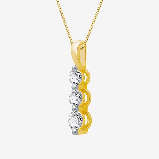 3-Stone Linear (H-I / I1) Womens 1/2 CT. T.W. Lab Grown White Diamond 10K Gold 18 Inch Pendant Necklace