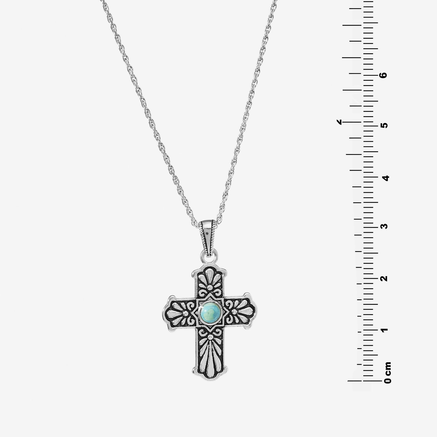 Womens Enhanced Blue Turquoise Sterling Silver Cross 18 Inch Pendant Necklace
