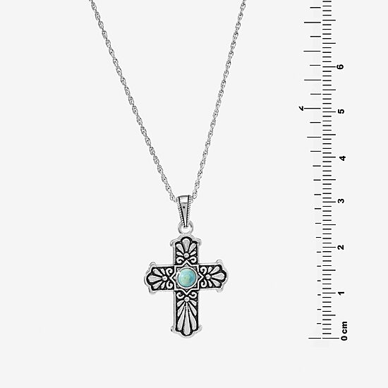 Womens Enhanced Blue Turquoise Sterling Silver Cross 18 Inch Pendant Necklace