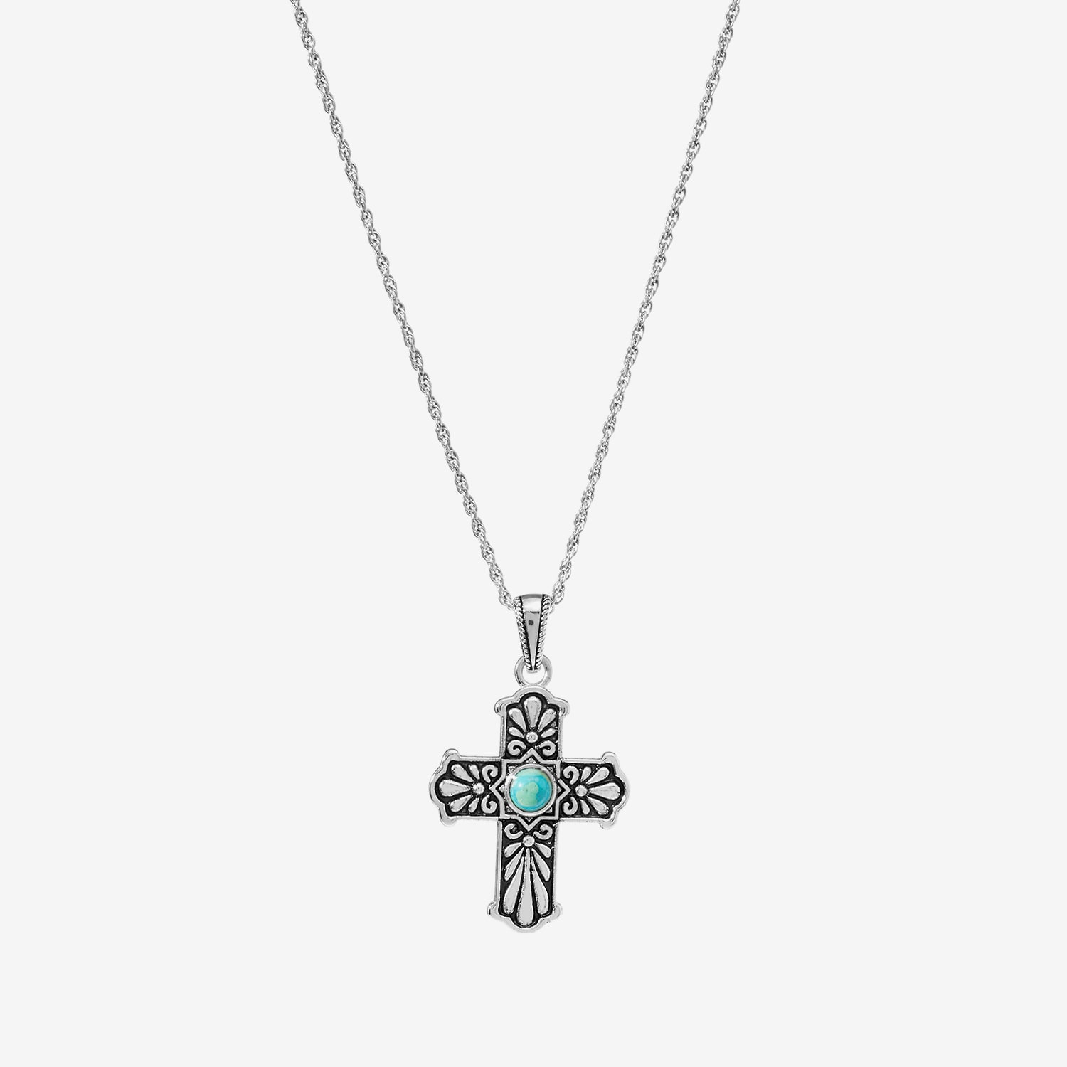 Womens Enhanced Blue Turquoise Sterling Silver Cross 18 Inch Pendant Necklace