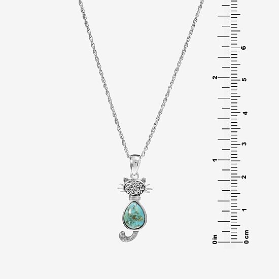 Womens Enhanced Blue Turquoise Sterling Silver 18 Inch Pendant Necklace