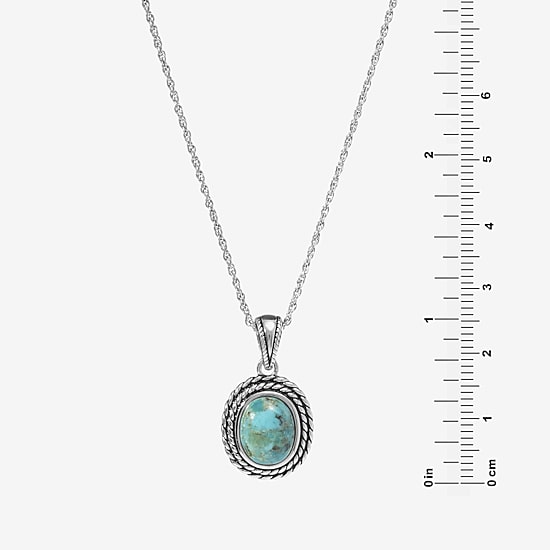 Womens Enhanced Blue Turquoise Sterling Silver Oval 18 Inch Pendant Necklace