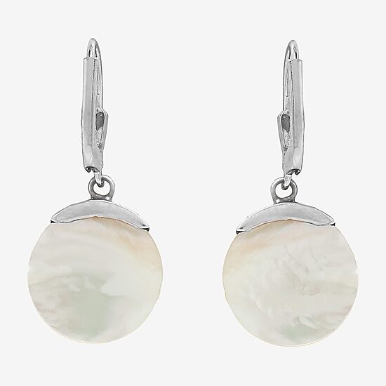 Womens Genuine White Mother Of Pearl Sterling Silver Drop Earrings