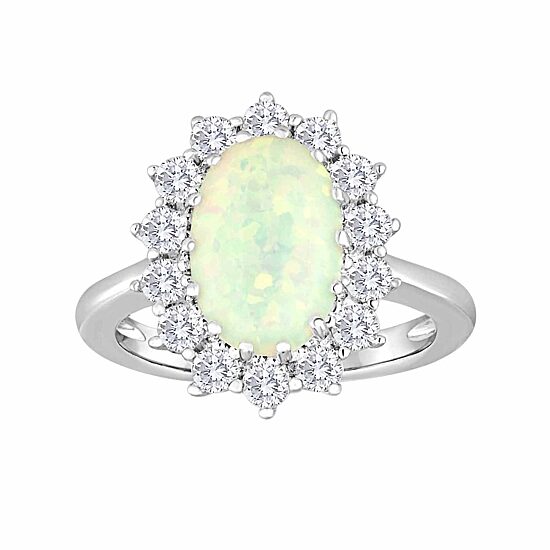 Womens Lab Created White Opal Sterling Silver Cocktail Ring