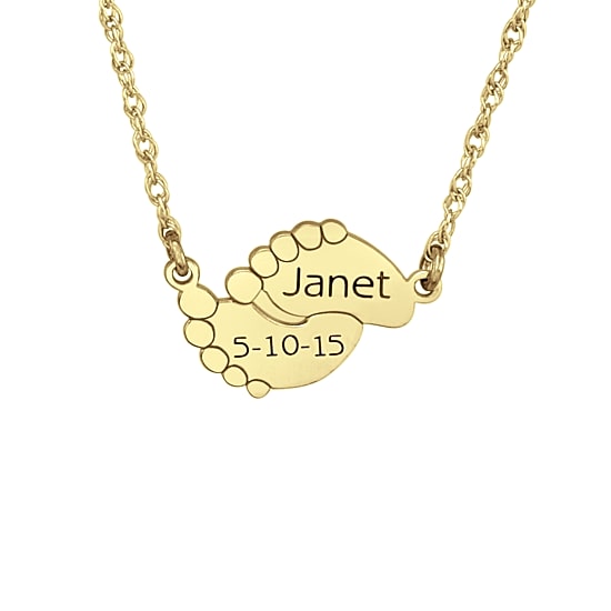 Personalized Name & Date Baby Feet Pendant Necklace