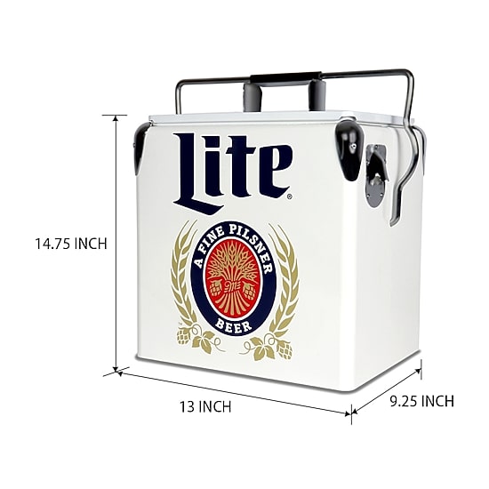 Miller Lite Retro Ice Chest Cooler with Bottle Opener 13L (14 qt)- White and Blue