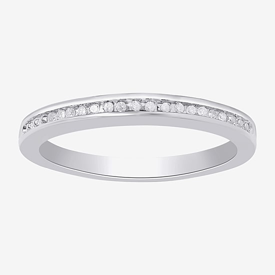 Womens 2.5MM Diamond Accent Natural White Diamond Sterling Silver Wedding Band