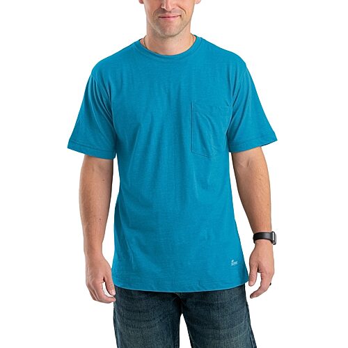 Berne Lightweight Performance Mens Crew Neck Short Sleeve Moisture Wicking Pocket T-Shirt, Medium, Blue