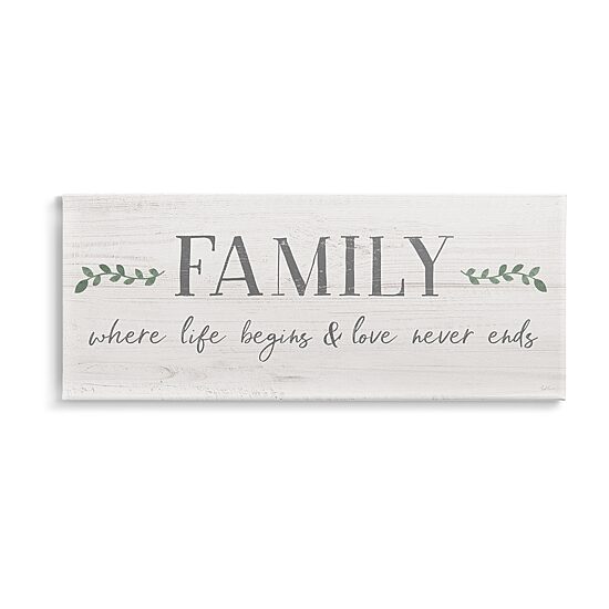 Stupell Industries Family Life Begins Love Never Ends Canvas Art