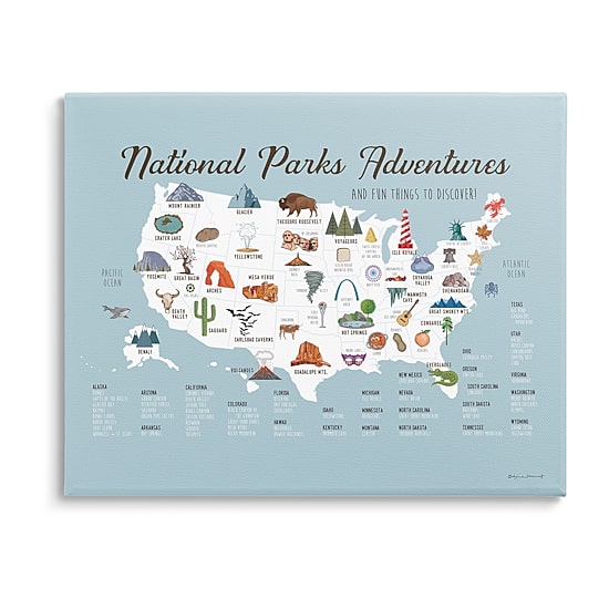 Stupell Industries National Parks Adventures Usa Map Canvas Art
