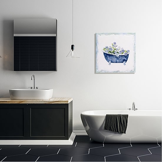 Stupell Industries Charming Blue Bathtub Florals Canvas Art