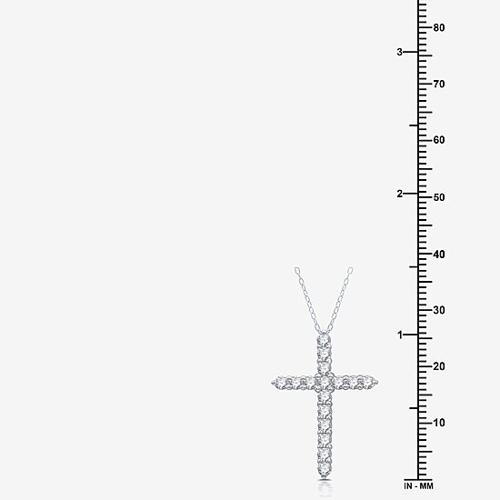 Yes Womens Lab Created White Sapphire Sterling Silver Cross 18 Inch Pendant Necklace