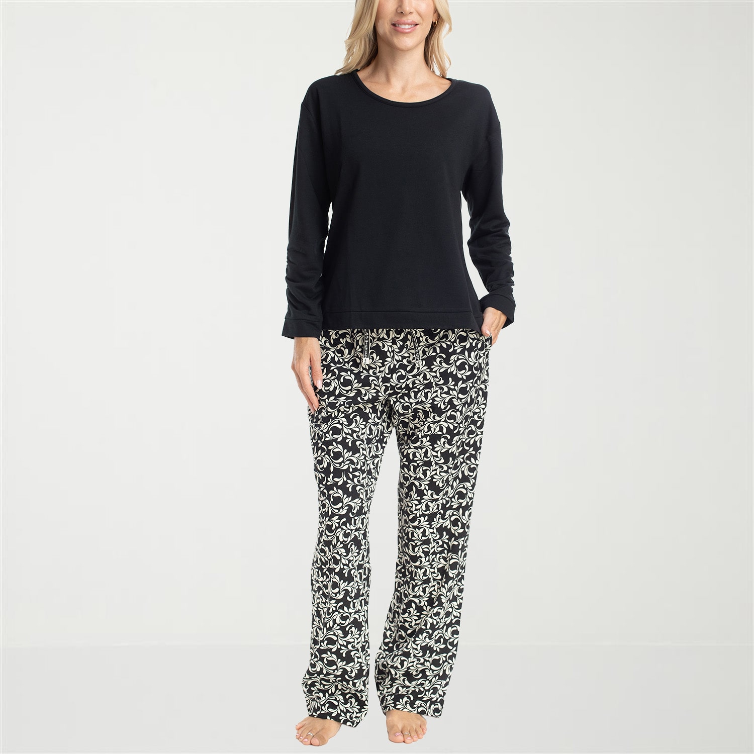 Muk Luks Womens Crew Neck Long Sleeve 2-pc. Pajama Set