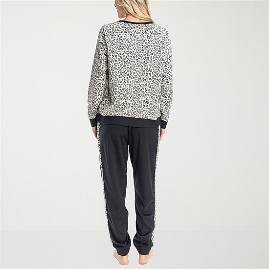 Muk Luks Womens Microfleece Crew Neck Long Sleeve 2-pc. Pajama Set