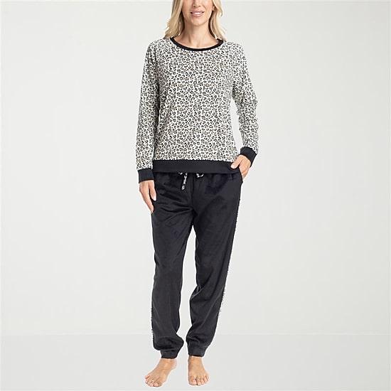 Muk Luks Womens Microfleece Crew Neck Long Sleeve 2-pc. Pajama Set