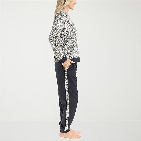 Muk Luks Womens Microfleece Crew Neck Long Sleeve 2-pc. Pajama Set