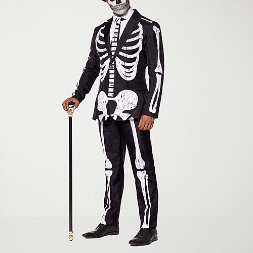Suitmeister Men's Halloween Costume - Skeleton Grunge Black - Black