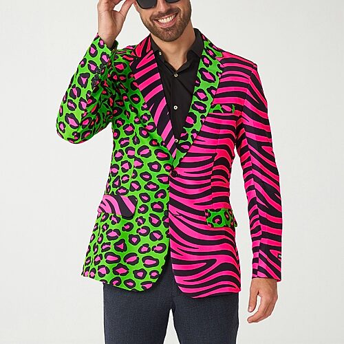 Suitmeister Men's Party Blazer - Neon Animal Print Slim Fit - Green - Pink - Miscellaneous