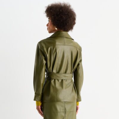 Worthington Womens Faux Leather BELTED Midweight Work Jacket