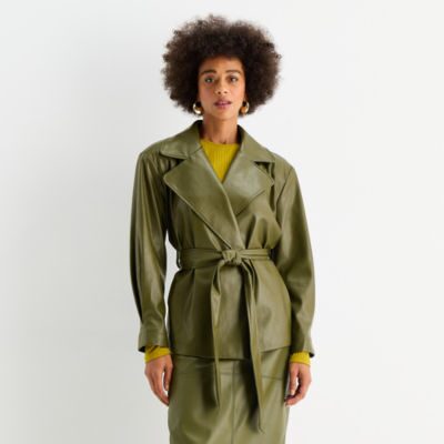 Worthington Womens Faux Leather BELTED Midweight Work Jacket