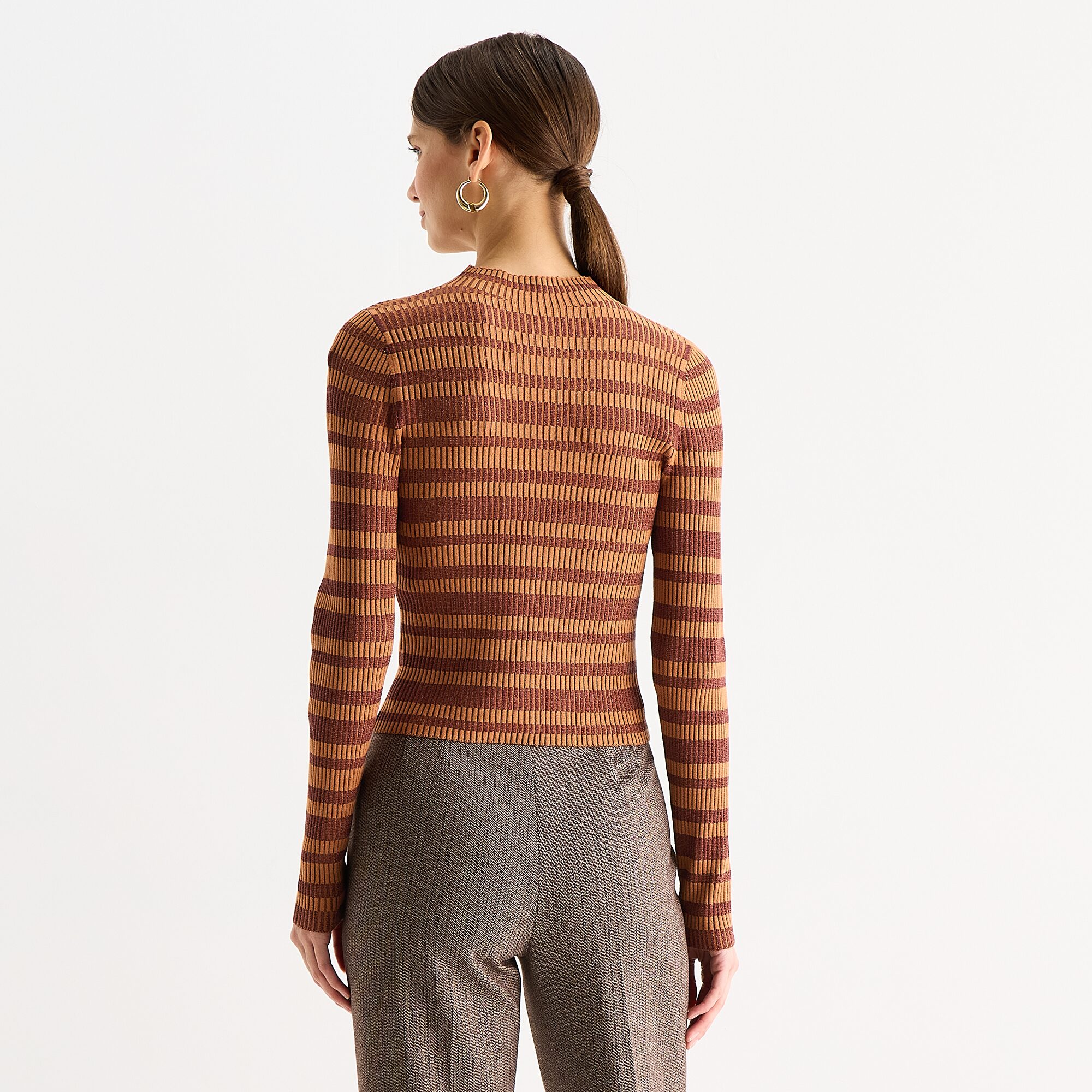 Worthington Womens Mock Neck Long Sleeve Striped Pullover Sweater