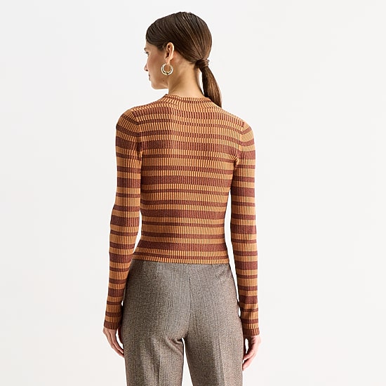 Worthington Womens Mock Neck Long Sleeve Striped Pullover Sweater