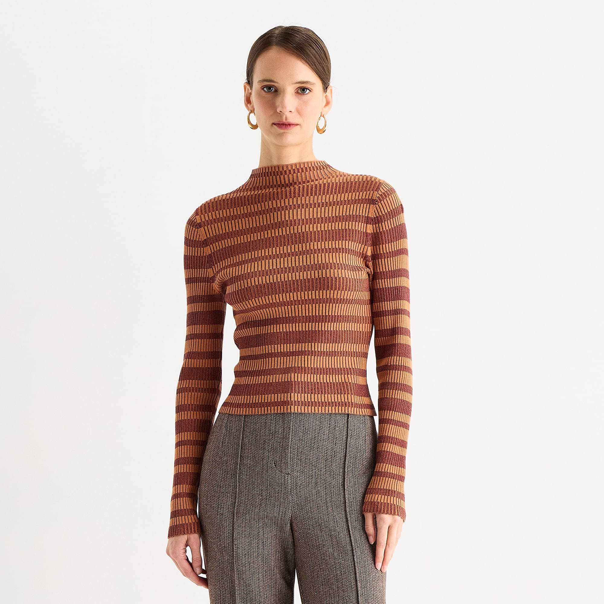 Worthington Womens Mock Neck Long Sleeve Striped Pullover Sweater