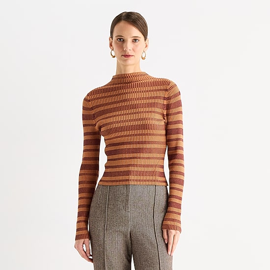 Worthington Womens Mock Neck Long Sleeve Striped Pullover Sweater