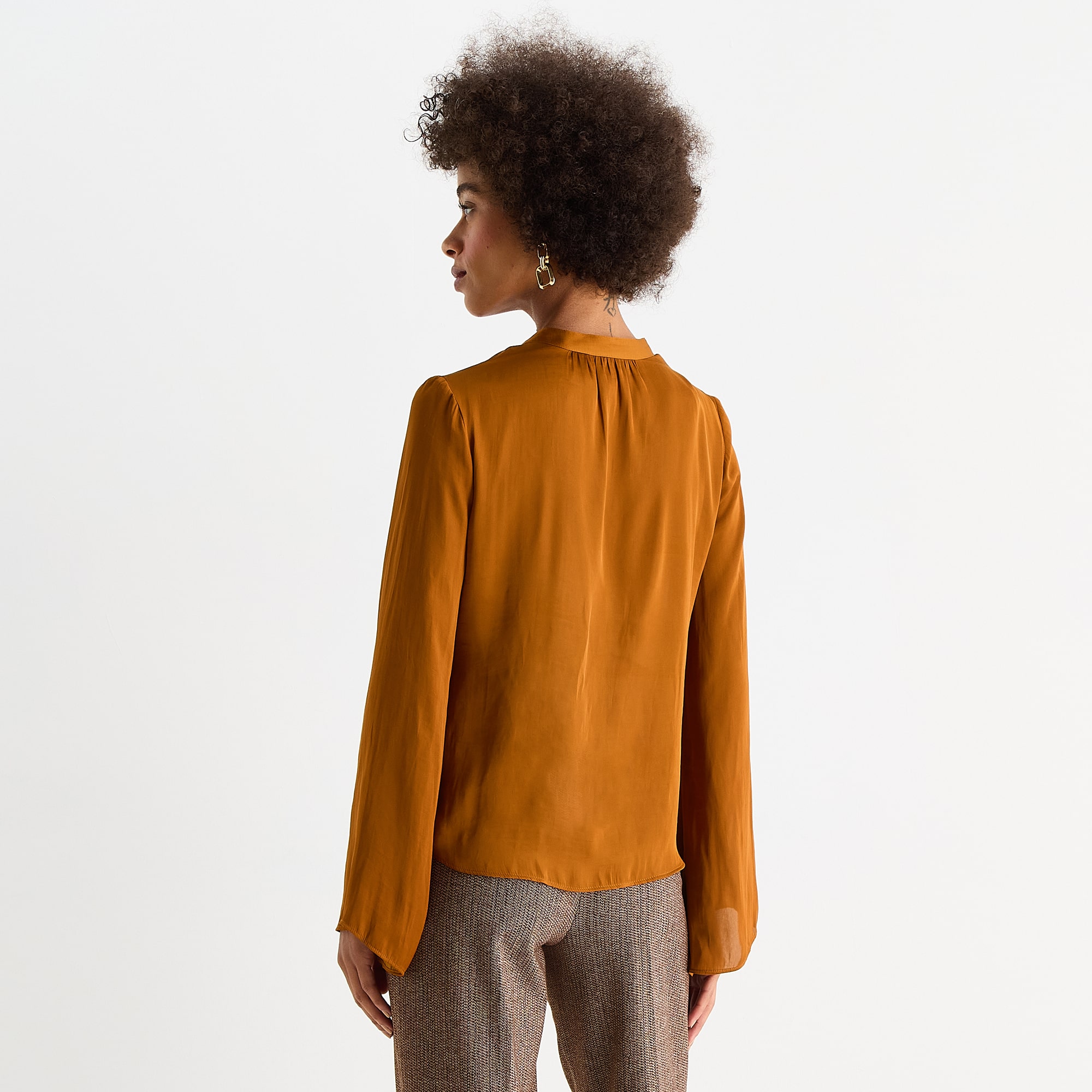 Worthington Womens Split Crew Neck Long Sleeve Blouse