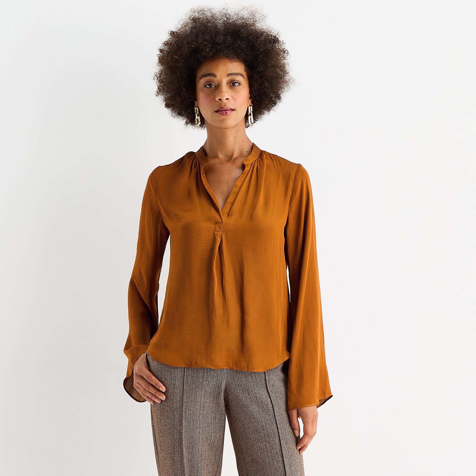 Worthington Womens Split Crew Neck Long Sleeve Blouse