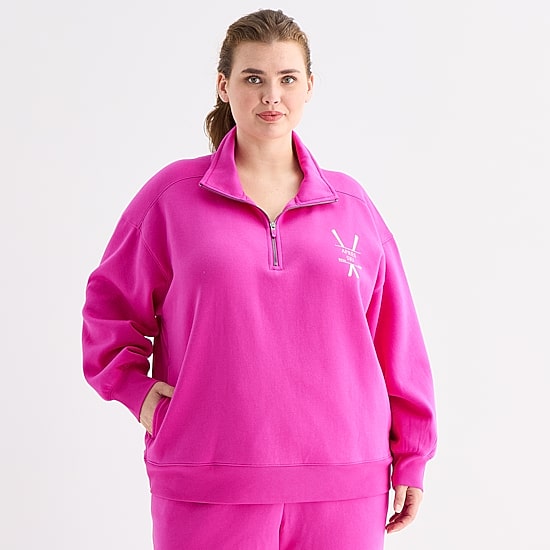 Xersion Womens Oversized Super Soft Fleece Half Zip Pullover Plus