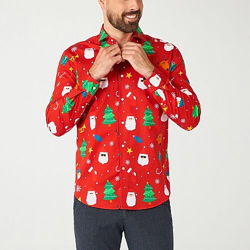OppoSuits Men's Festivity Red Shirt - Perfect For Christmas - Xmas Parties - Including 1 Button-Up Shirt - Red - Long sleeve - Open miscellaneous 979