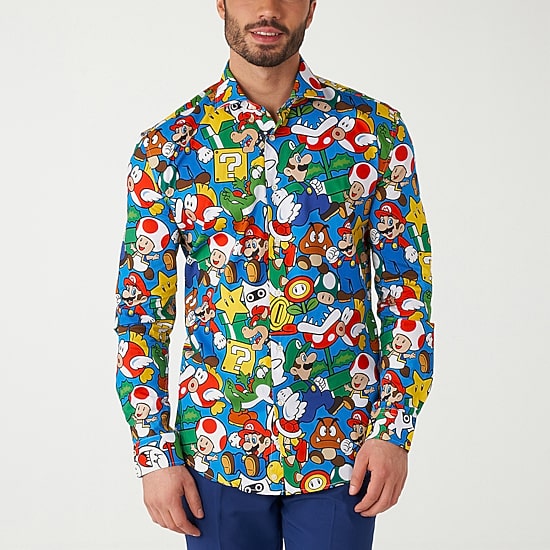 Opposuits Mens Regular Fit Super Mario Long Sleeve Dress Shirt